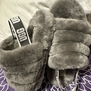UGG Gray Cozy Slippers Fluff Yeah Plush Slides